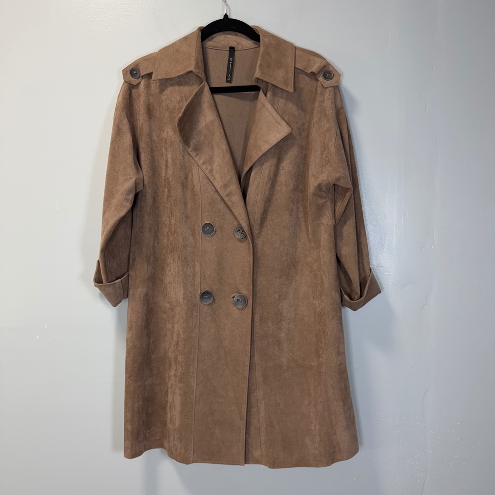 IC by Connie K Women Faux Suede Lightweight Trench Coat Brown Small 1894J